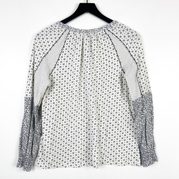 Lucky Brand Medium Cotton Boho Keyhole Knit Top Stretch White Black Polka Dot - Picture 6 of 9